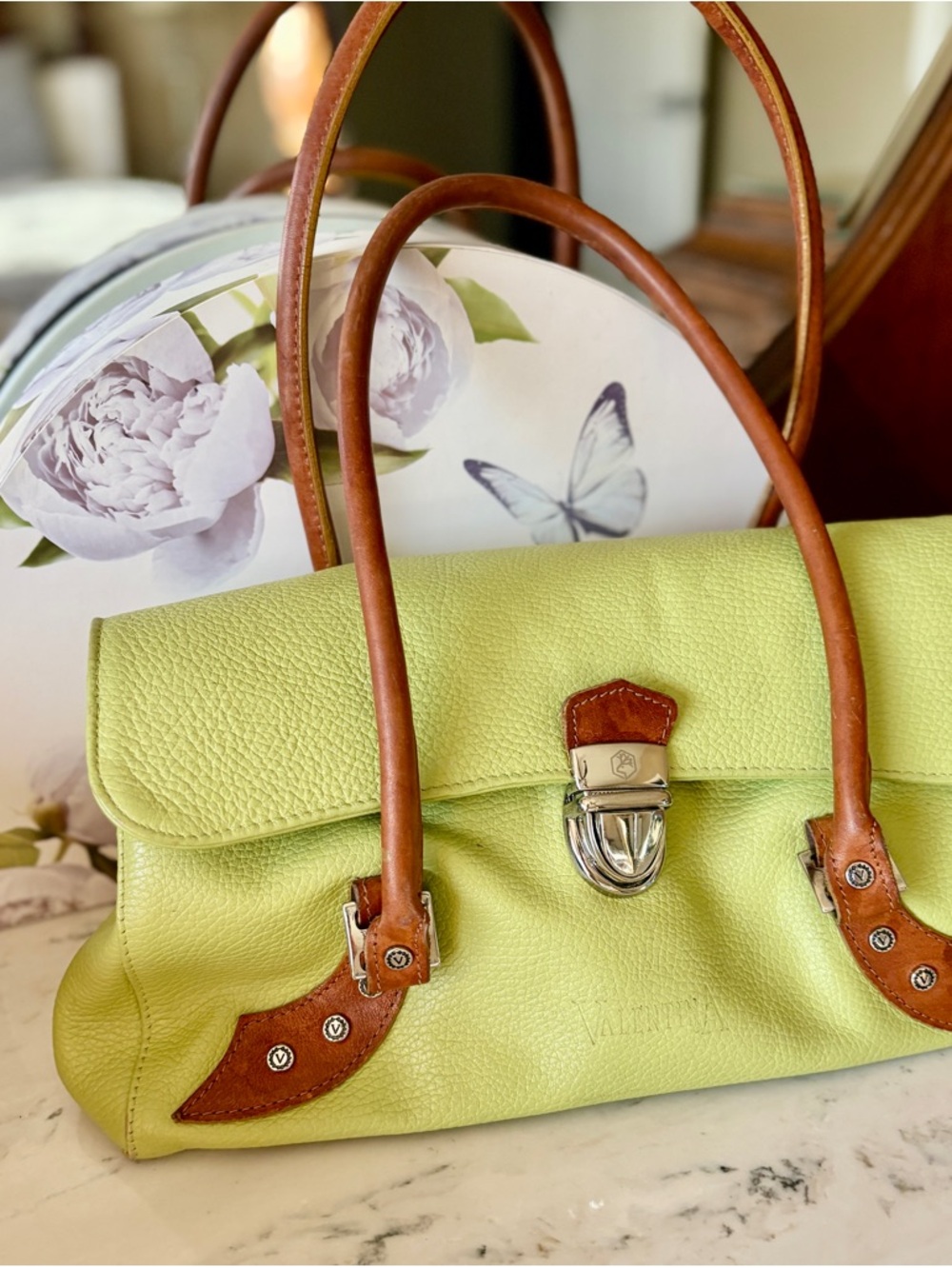 Valentina Green and Brown Shoulder Bag with Classic Design